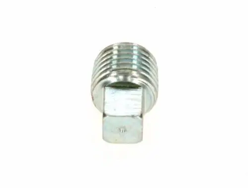 Bosch Stopfen mit Gewinde und einer flachen Anschnittfläche, aus Metall. Der Stopfen hat eine mittlere Steigung der Gewindegänge und ist für verschiedene Anwendungen geeignet.
